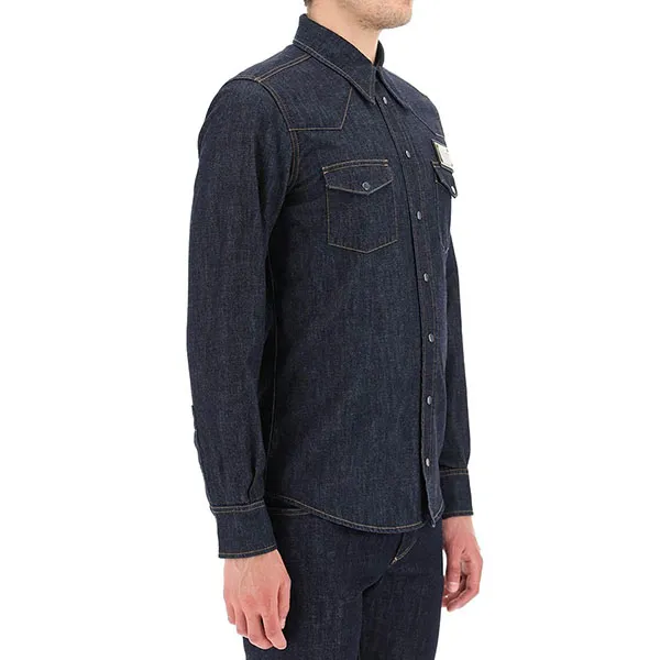 Áo Sơ Mi Nam Dolce & Gabbana D&G Western Denim Shirt GOLD G5JC8D Màu Xanh Đen Size 39