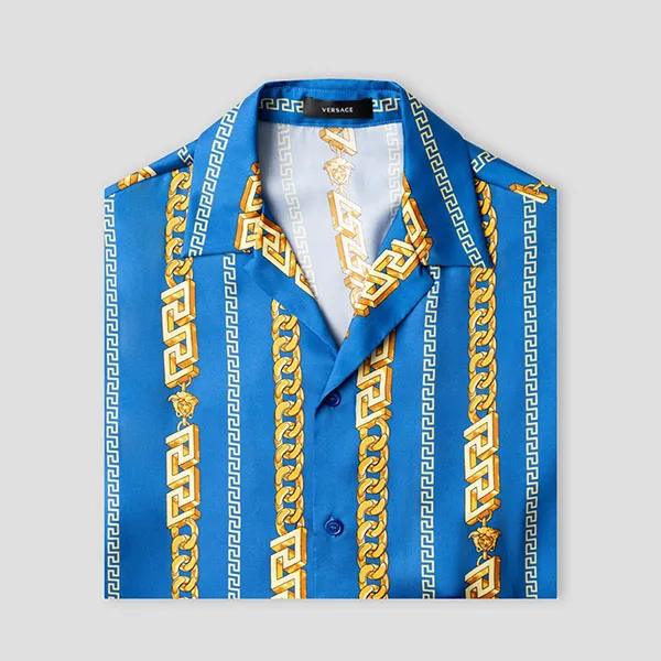 Áo Sơ Mi Nam Versace Blue With Pattern Printed 1005025 1A07626 5U270 Màu Xanh Phối Vàng