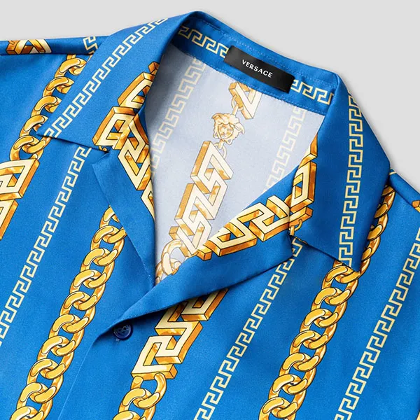 Áo Sơ Mi Nam Versace Blue With Pattern Printed 1005025 1A07626 5U270 Màu Xanh Phối Vàng