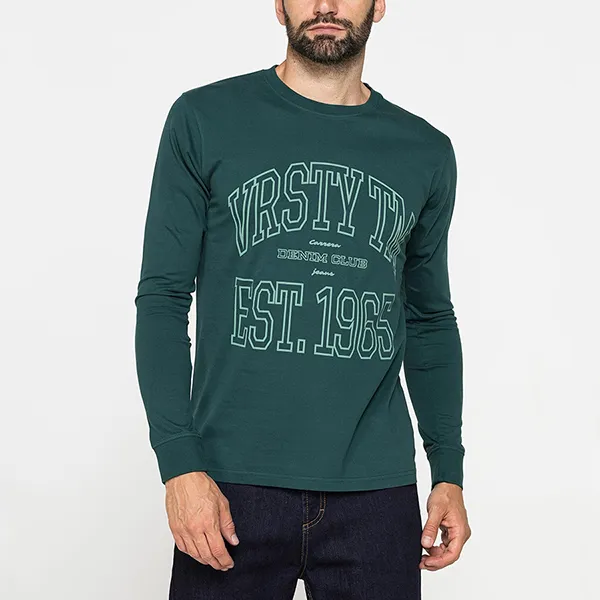 Áo Thun Dài Tay Nam Carrera Jeans  In Heavy Cotton T-Shirt 815B0052X_63H Màu Xanh Green Size M - 1