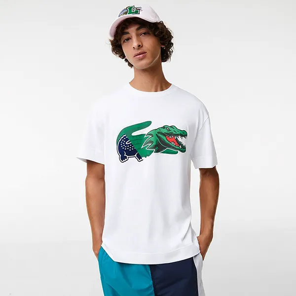 Áo Thun Nam Lacoste Relaxed Fit Oversized Crocodile T-Shirt TH1410 00 001 Màu Trắng Size 2