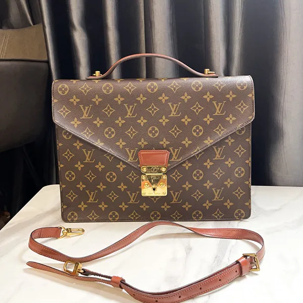 Cặp Louis Vuitton LV Document Holder In Monogram Canvas And Natural Leather Màu Nâu - Túi xách - Vua Hàng Hiệu