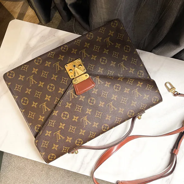 Cặp Louis Vuitton LV Document Holder In Monogram Canvas And Natural Leather Màu Nâu - Túi xách - Vua Hàng Hiệu