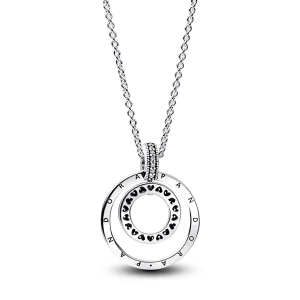 Dây Chuyền Nữ Pandora Signature Mặt Dây Hai Vòng Tròn Đính Đá 392308C01 Màu Trắng Bạc