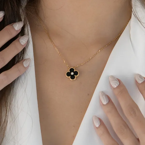 Dây Chuyền Nữ Jewery Luxury Alhambra Holiday Diamond Onyx Pendant Necklace Màu Đen-Vàng Hồng - Trang sức - Vua Hàng Hiệu