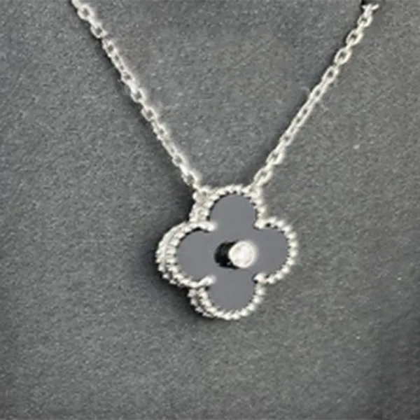 Dây Chuyền Nữ Jewery Luxury Vintage Alhambra Shell Diamond Màu Trắng Xám