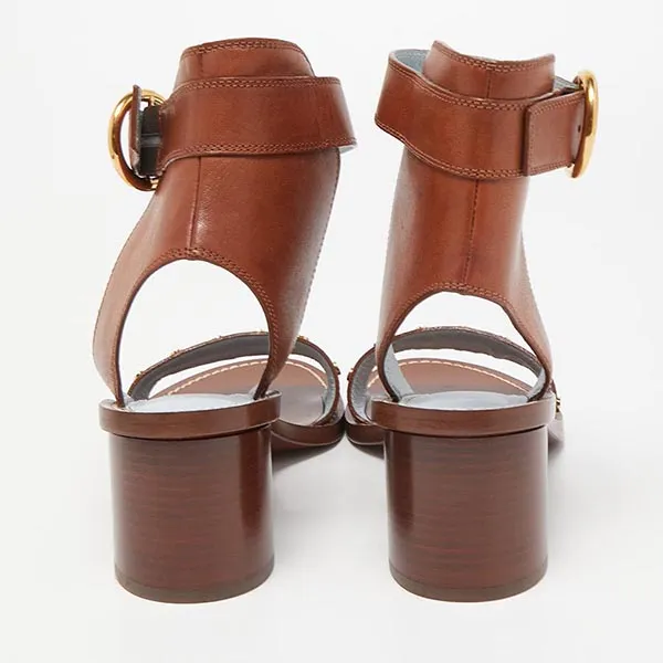 Dép Cao Gót Nữ Louis Vuitton LV Brown Leather And Monogram Canvas Passenger Sandals Màu Nâu Size 36.5