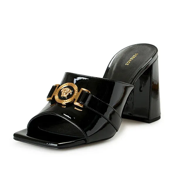 Dép Cao Gót Nữ Versace Medusa Black Leather 1006143 1A02056 1B00V Màu Đen