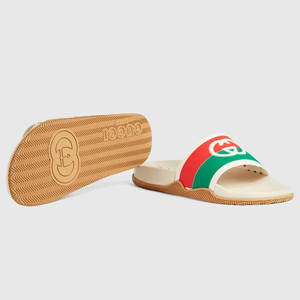 Dép Nam Gucci Interlocking G Slide Sandal Màu Kem/Xanh/Đỏ Size 5 - Dép - Vua Hàng Hiệu