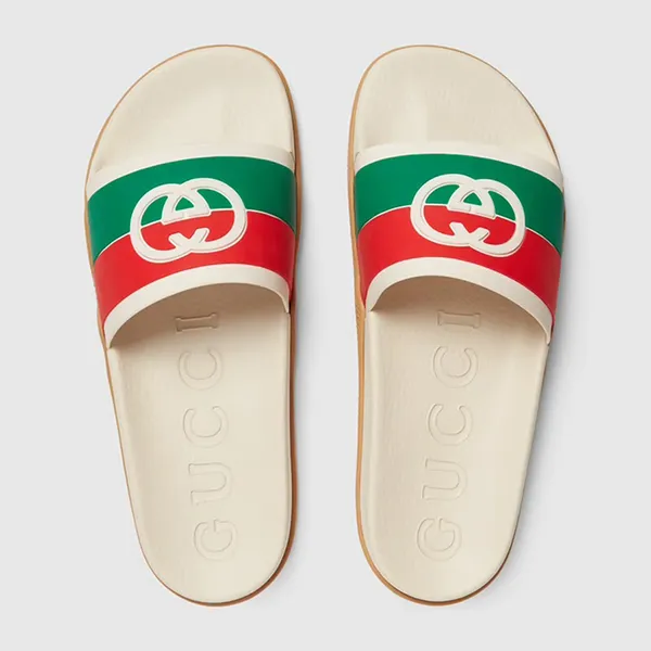 Dép Nam Gucci Interlocking G Slide Sandal Màu Kem/Xanh/Đỏ Size 5 - Dép - Vua Hàng Hiệu
