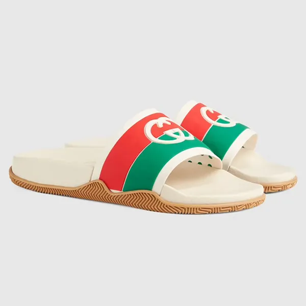Dép Nam Gucci Interlocking G Slide Sandal Màu Kem/Xanh/Đỏ Size 5 - Dép - Vua Hàng Hiệu