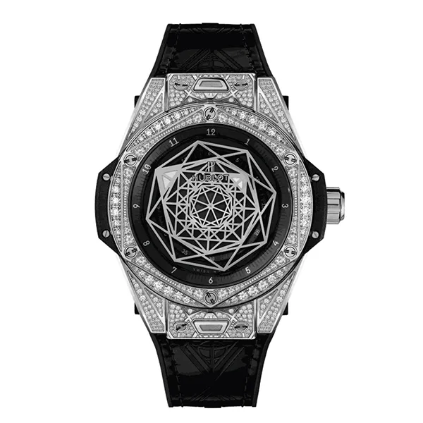 Đồng Hồ Hublot Sang Bleu 39mm Titan Full Diamond Màu Đen