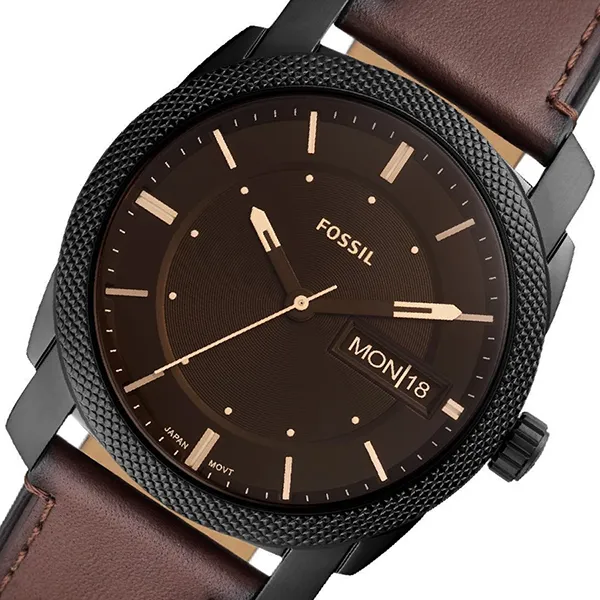 Đồng Hồ Nam Fossil Machine Date Brown LiteHide Leather Watch FS5901 Màu Nâu