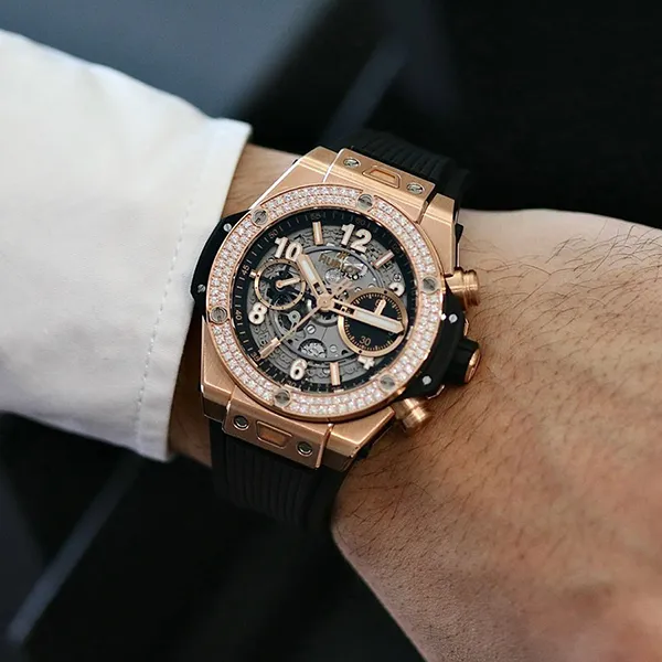 Đồng Hồ Nam Hublot Unico King Gold Skeleton Màu Đen/Vàng Hồng - Đồng hồ - Vua Hàng Hiệu