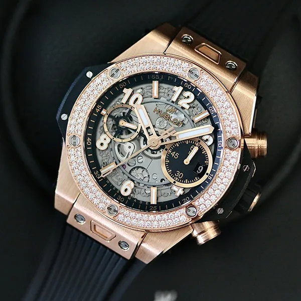 Đồng Hồ Nam Hublot Unico King Gold Skeleton Màu Đen/Vàng Hồng - Đồng hồ - Vua Hàng Hiệu
