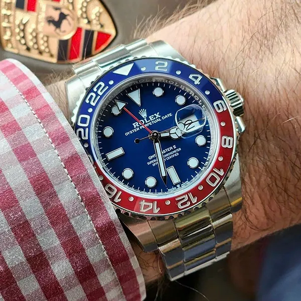 Đồng Hồ Nam Rolex GMT Master II White Gold 126719BLRO Màu Bạc Mặt Xanh