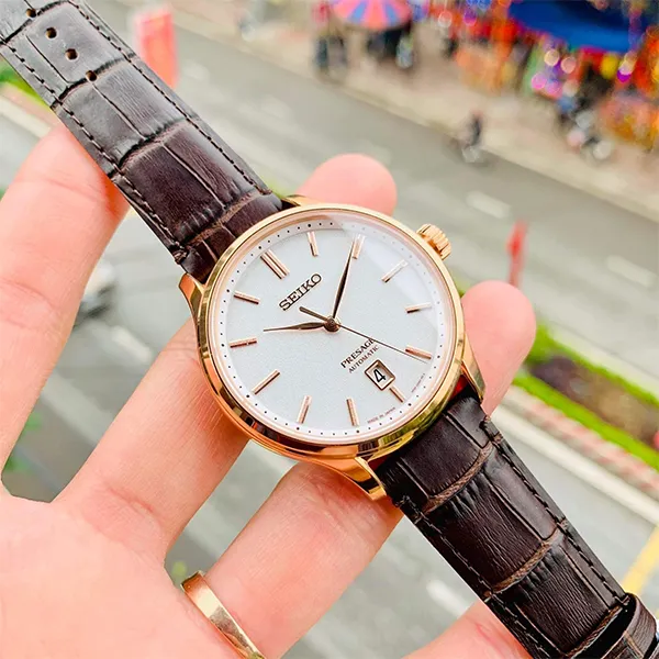 Đồng Hồ Nam Seiko Automatic Presage SRPD42J1 Màu Nâu Vàng Hồng