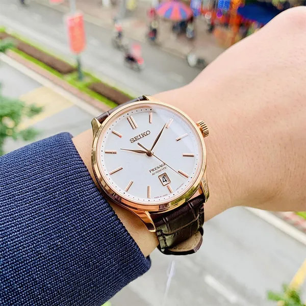Đồng Hồ Nam Seiko Automatic Presage SRPD42J1 Màu Nâu Vàng Hồng