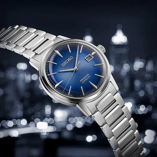 Đồng Hồ Nam Seiko Presage Cocktail SRPJ13J1 Màu Xanh Bạc