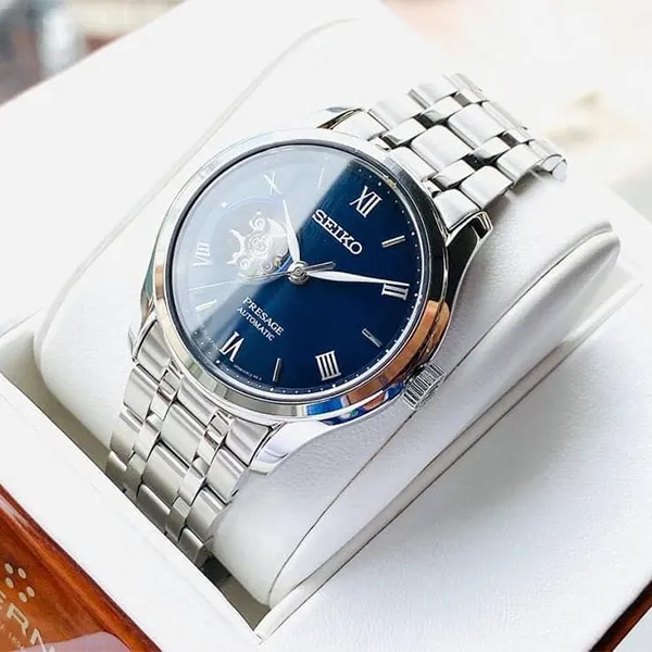 Đồng Hồ Nam Seiko Presage Open Heart SSA411J1 Màu Bạc Xanh Lam