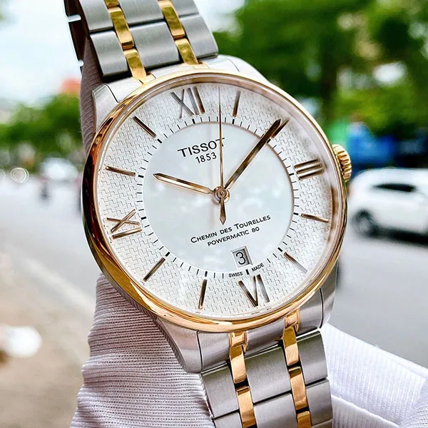 Đồng Hồ Nam Tissot Chemin Des Tourelles Powermatic 80 T099.407.22.038.01 (T0994072203801) Màu Bạc Vàng Hồng