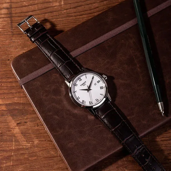 Đồng Hồ Nam Tissot T-Classic Quartz White Dial Men Watch T129.410.16.013.00 Màu Nâu Trắng - Đồng hồ - Vua Hàng Hiệu
