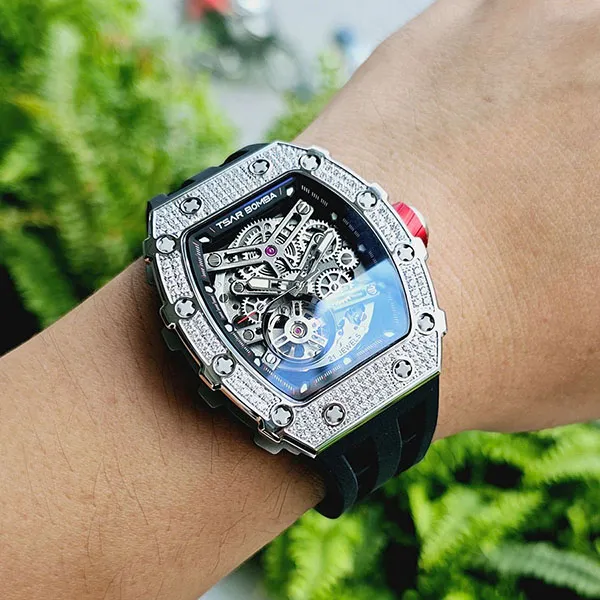 Đồng Hồ Nam Tsar Bomba Cubic Zirconia Bezel Waterproof Màu Đen