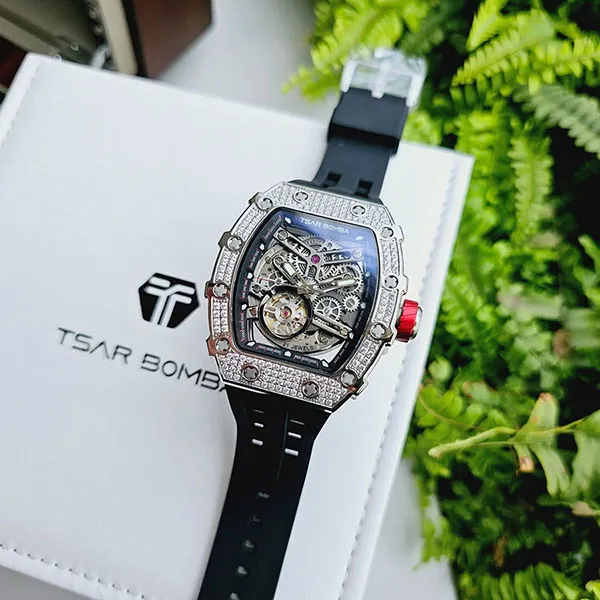 Đồng Hồ Nam Tsar Bomba Cubic Zirconia Bezel Waterproof Màu Đen