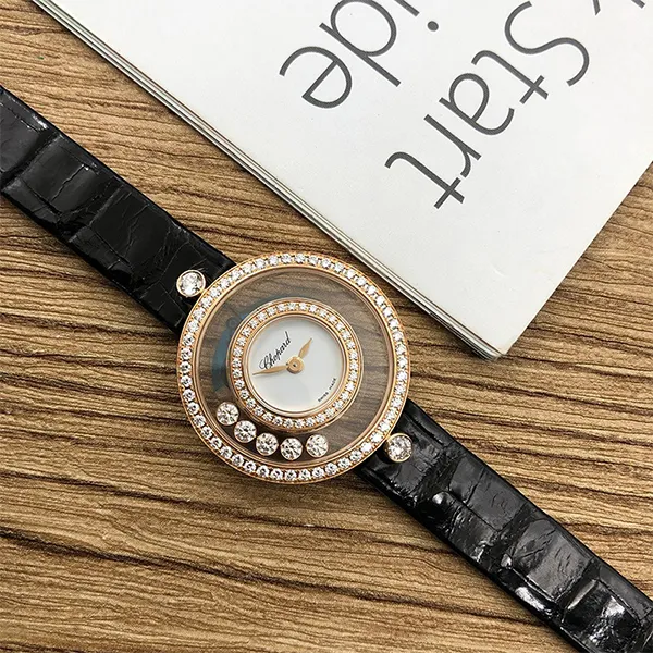 Đồng Hồ Nữ Chopard Happy Diamonds 18K Rose Gold 26mm Màu Đen Vàng Hồng