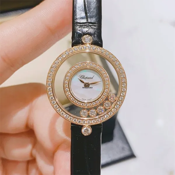 Đồng Hồ Nữ Chopard Happy Diamonds 18K Rose Gold 26mm Màu Đen Vàng Hồng