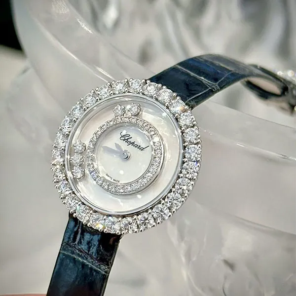 Đồng Hồ Nữ Chopard Happy Diamonds 205369-1001 18K Màu Trắng Xanh