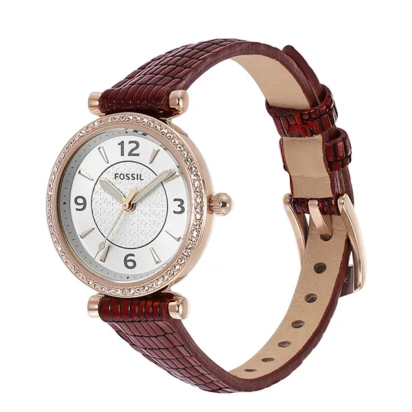 Đồng Hồ Nữ Fossil Carlie Three-Hand Red Lizard LiteHide Leather Watch ES5296 Màu Đỏ Tía