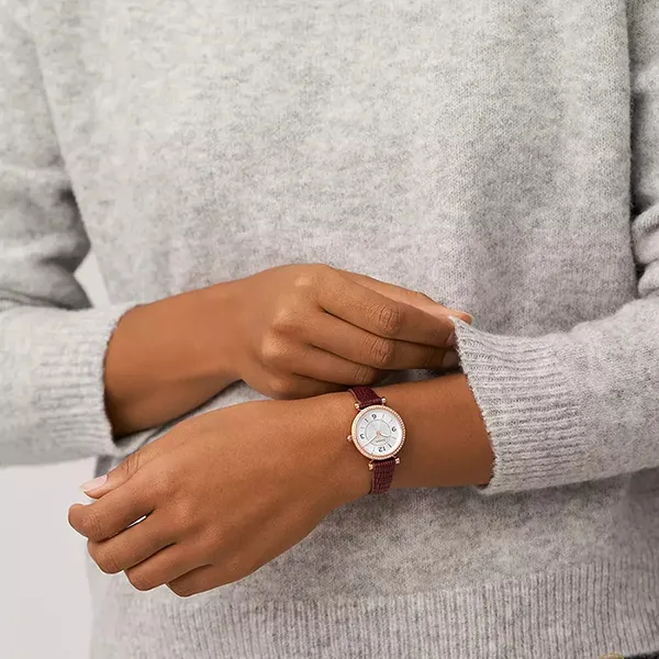 Đồng Hồ Nữ Fossil Carlie Three-Hand Red Lizard LiteHide Leather Watch ES5296 Màu Đỏ Tía