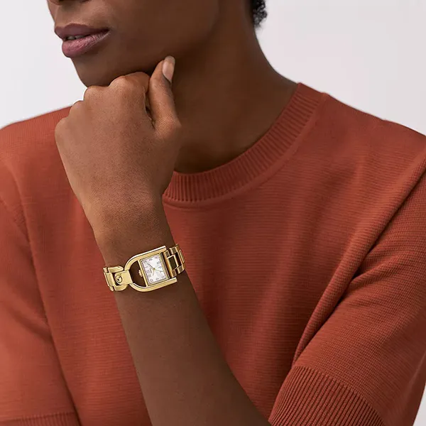Đồng Hồ Nữ Fossil Harwell Three-Hand Gold-Tone Stainless Steel Watch ES5327 Màu Vàng