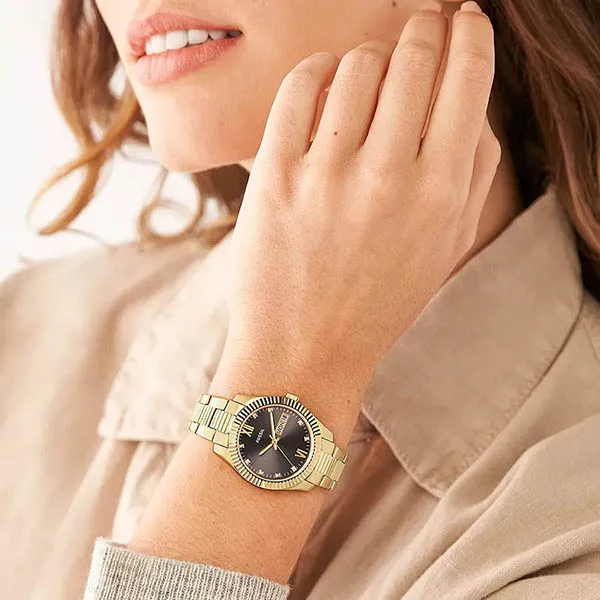 Đồng Hồ Nữ Fossil Scarlette Three-Hand Day-Date Gold-Tone Stainless Steel Watch ES5206 Màu Vàng