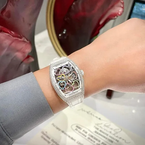 Đồng Hồ Nữ Franck Muller V32 Skeleton Diamond Flower White Màu Trắng
