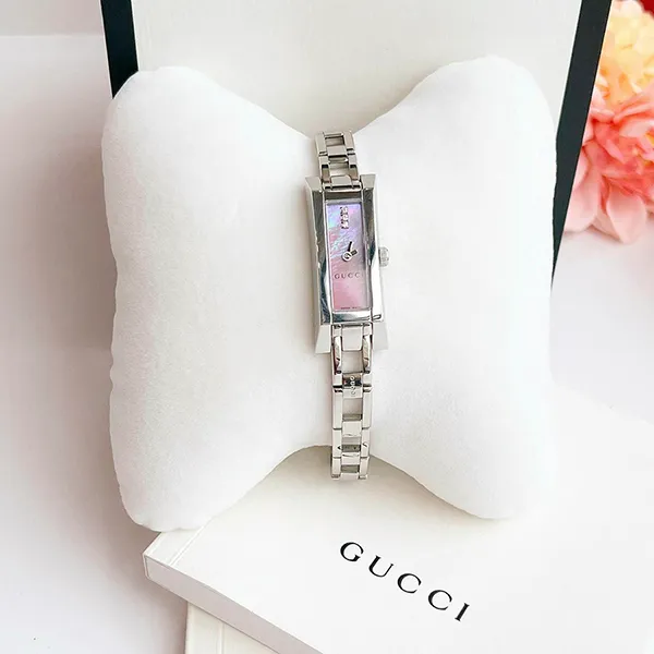 Đồng Hồ Nữ Gucci 110 Pink Mother of Pearl Diamond Dial YA110515 Màu Bạc