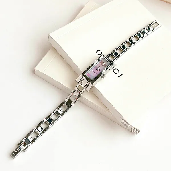 Đồng Hồ Nữ Gucci 110 Pink Mother of Pearl Diamond Dial YA110515 Màu Bạc