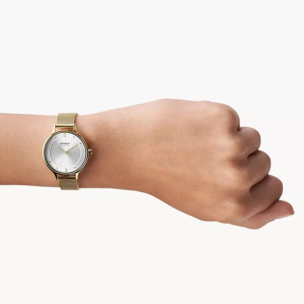 Đồng Hồ Nữ Skagen Anita Lille Gold-Tone Steel Mesh Watch SKW2150 Màu Vàng