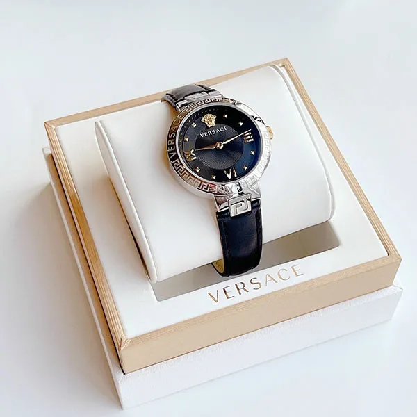 Đồng Hồ Nữ Versace Greca Lady Quartz Black Dial Ladies Watch VE2K00221 Màu Đen Bạc