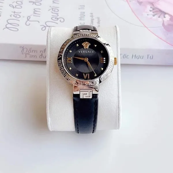 Đồng Hồ Nữ Versace Greca Lady Quartz Black Dial Ladies Watch VE2K00221 Màu Đen Bạc