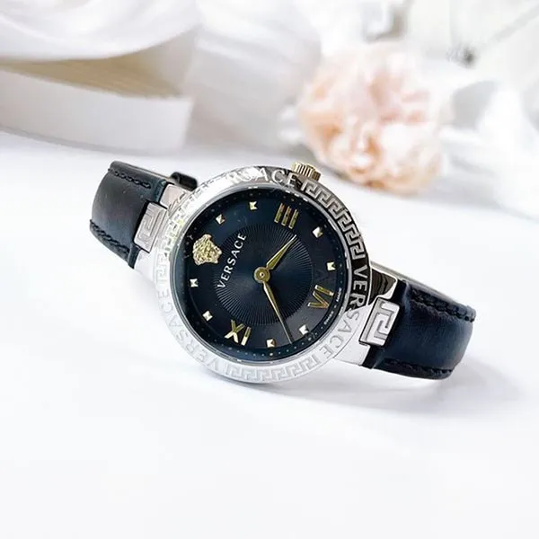 Đồng Hồ Nữ Versace Greca Lady Quartz Black Dial Ladies Watch VE2K00221 Màu Đen Bạc