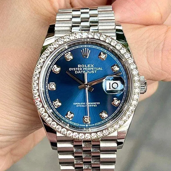 Đồng Hồ Rolex Datejust 36 Dial Blue Benzel Diamond 126284RBR Màu Bạc