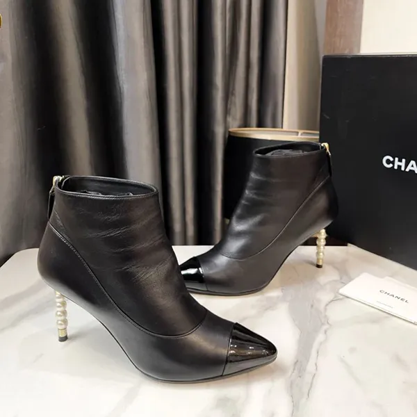 Giày Boot Nữ Chanel Pearl Heel Màu Đen Size 37.5 - 4