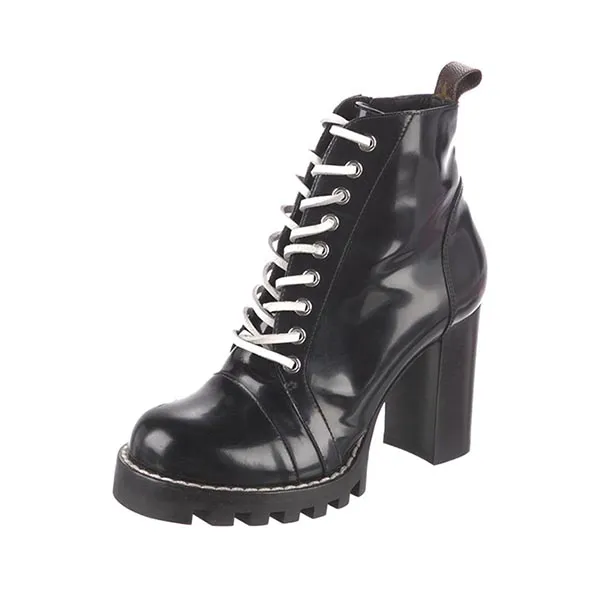Giày Boot Nữ Louis Vuitton LV Star Trail Leather Ankle Màu Đen Size 36