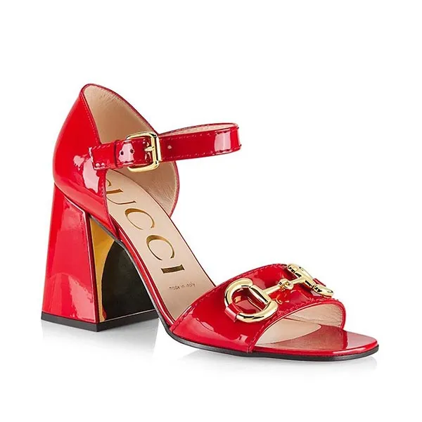 Giày Cao Gót Nữ Gucci Baby Buckle Horsebit Ankle-Strap Sandals Red Màu Đỏ Size 35 - Giày - Vua Hàng Hiệu
