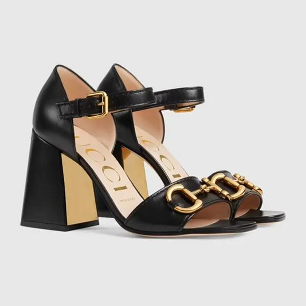 Giày Cao Gót Nữ Gucci Women’s Sandal With Horsebit 655411-BKO00-1000 Màu Đen Size 35