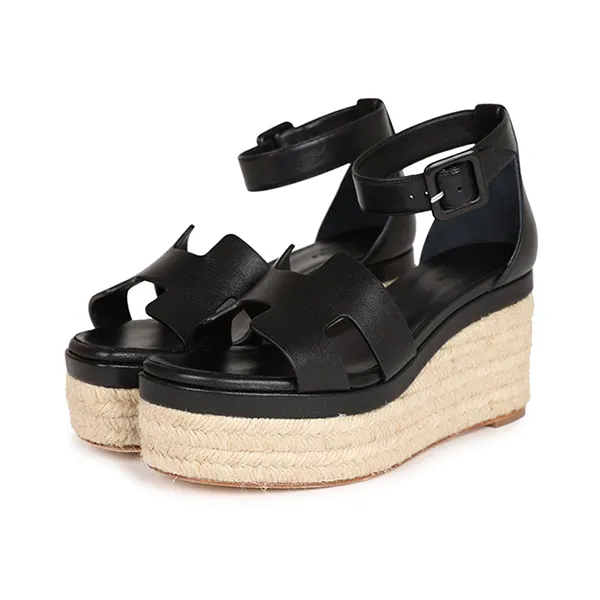 Giày Cao Gót Nữ Hermès Elda Espadrilles Sandal Màu Đen Size 39 - Giày - Vua Hàng Hiệu