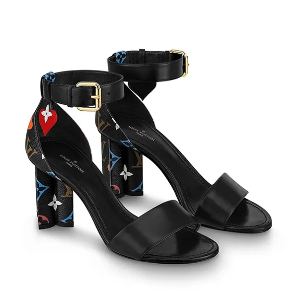 Giày Cao Gót Nữ Louis Vuitton LV Game On Silhouette Sandal 1A8MQD Màu Đen Họa Tiết Size 34