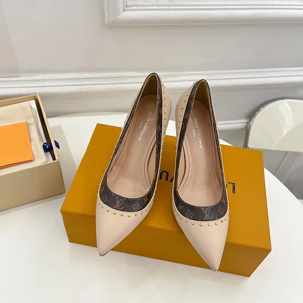 Giày Cao Gót Nữ Louis Vuitton LV Women's Signature Pumps 1AACG5 Màu Be Viền Nâu Size 37.5